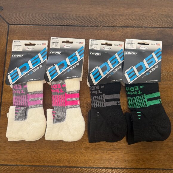 THORLOS EDGE COURT LOT OF 4 MICRO MINI TENNIS SOCKS UNISEX MEDIUM ATHLETIC - Picture 1 of 7